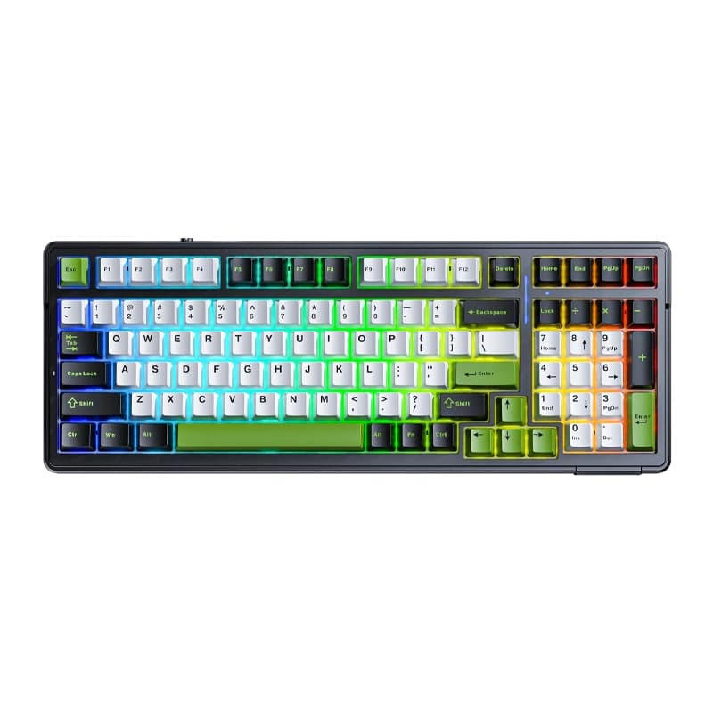 کیبورد بی سیم گیمینگ AULA F99 PRO BLACK+GRAY+GREEN GREY WOOD SWITCH V3