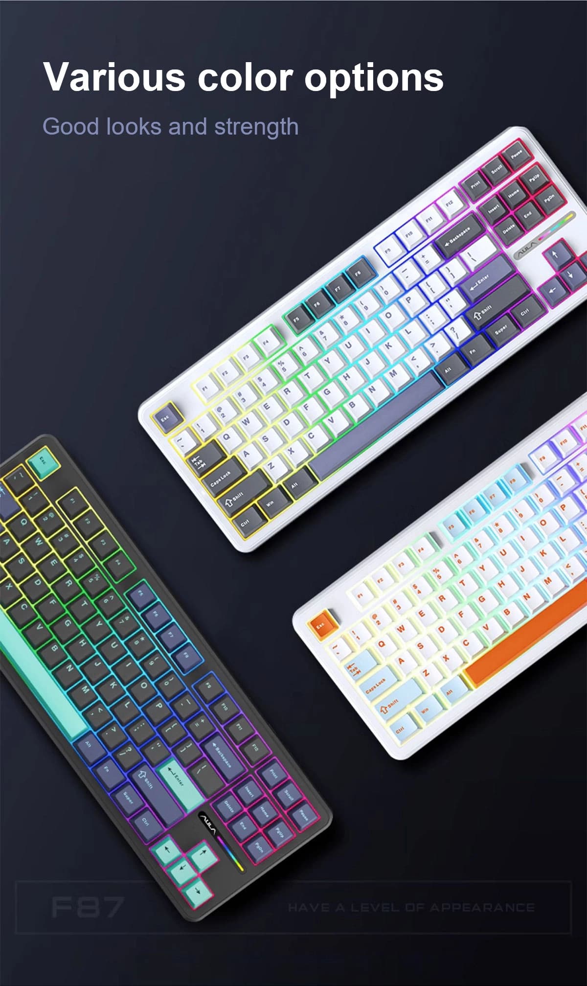 کیبورد بی سیم گیمینگ AULA F87 WHITE+ BLUE+ORANGE NIMBUS SWITCH V3 — تصویر ۸