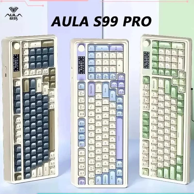 کیبورد بی سیم بلوتوثی شارژی گیمینگ AULA S99 PRO سبز — تصویر ۳
