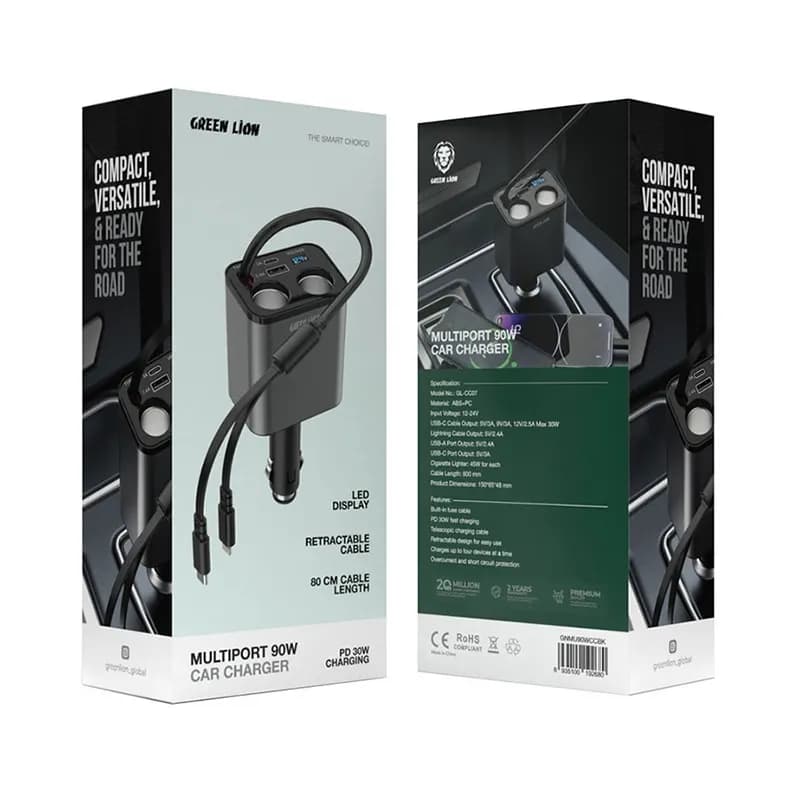 شارژر فندکی فست شارژ 90W گرین لاین مدل MULTIPORT GL-CC07 — تصویر ۲