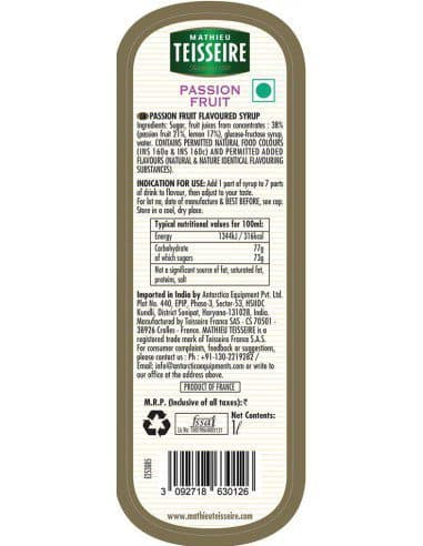 سیروپ پشن فروت تیزر ( تسییر ) Mathieu Teisseire Passion Fruit Syrup — تصویر ۲