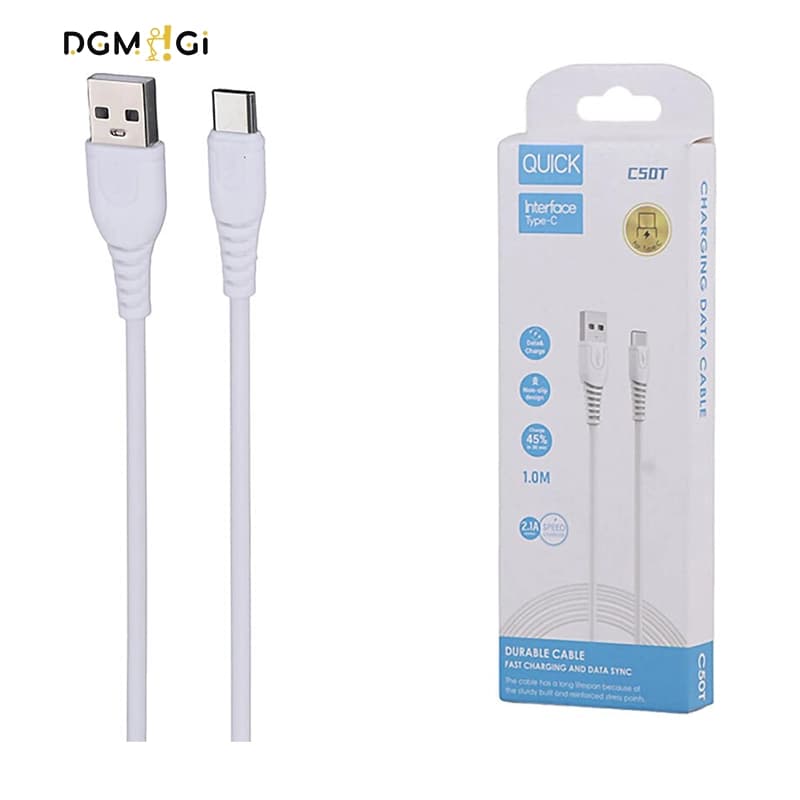 کابل تایپ سی فست شارژ 2.1 آمپر کوییک Quick-C50T