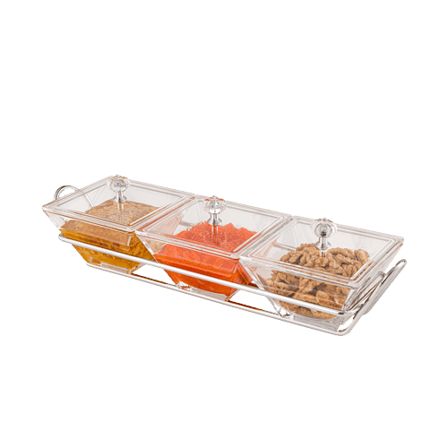 اردوخوری شیشه ای مربع 3خانه لیمون 2107