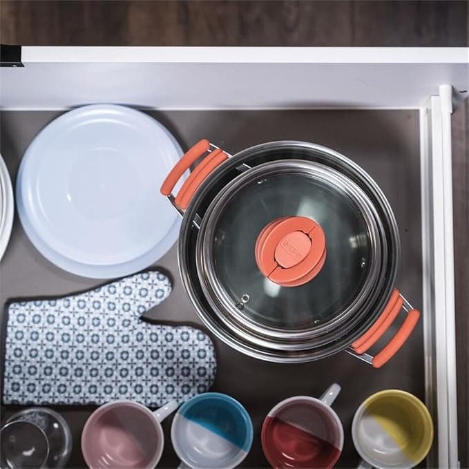 سرویس قابلمه استیل 6 پارچه تفال مدل Tefal Set 6p Optispace G720S674 — تصویر ۳