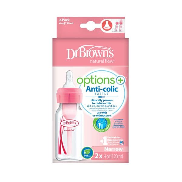 شیشه شیر 2 عددی 120 میل باریک آپشن پلاس صورتی دکتر براون Drbrowns — تصویر ۲