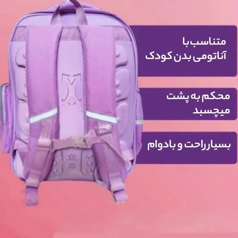 کوله پشتی لبوبو دخترانه اورجینال وارداتی برزنتی ضدآب با آویز سیلیکونی ابعاد 40x15x40 سانتی متر — تصویر ۳