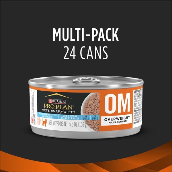 کنسرو پته گربه بالغ پورینا پرو پلن وتری رژیم OM کنترل وزن برای کنترل وزن با طعم فرمول غذایی تخصصی ۲۴ عدد قوطی ۱۵۶ گرمی | Purina Pro Plan Veterinary Diets OM Overweight Management Wet Cat Food, 5.5-oz, — تصویر ۲