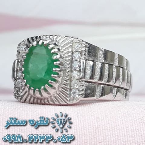 انگشتر زمرد مردانه رودیوم — تصویر ۵