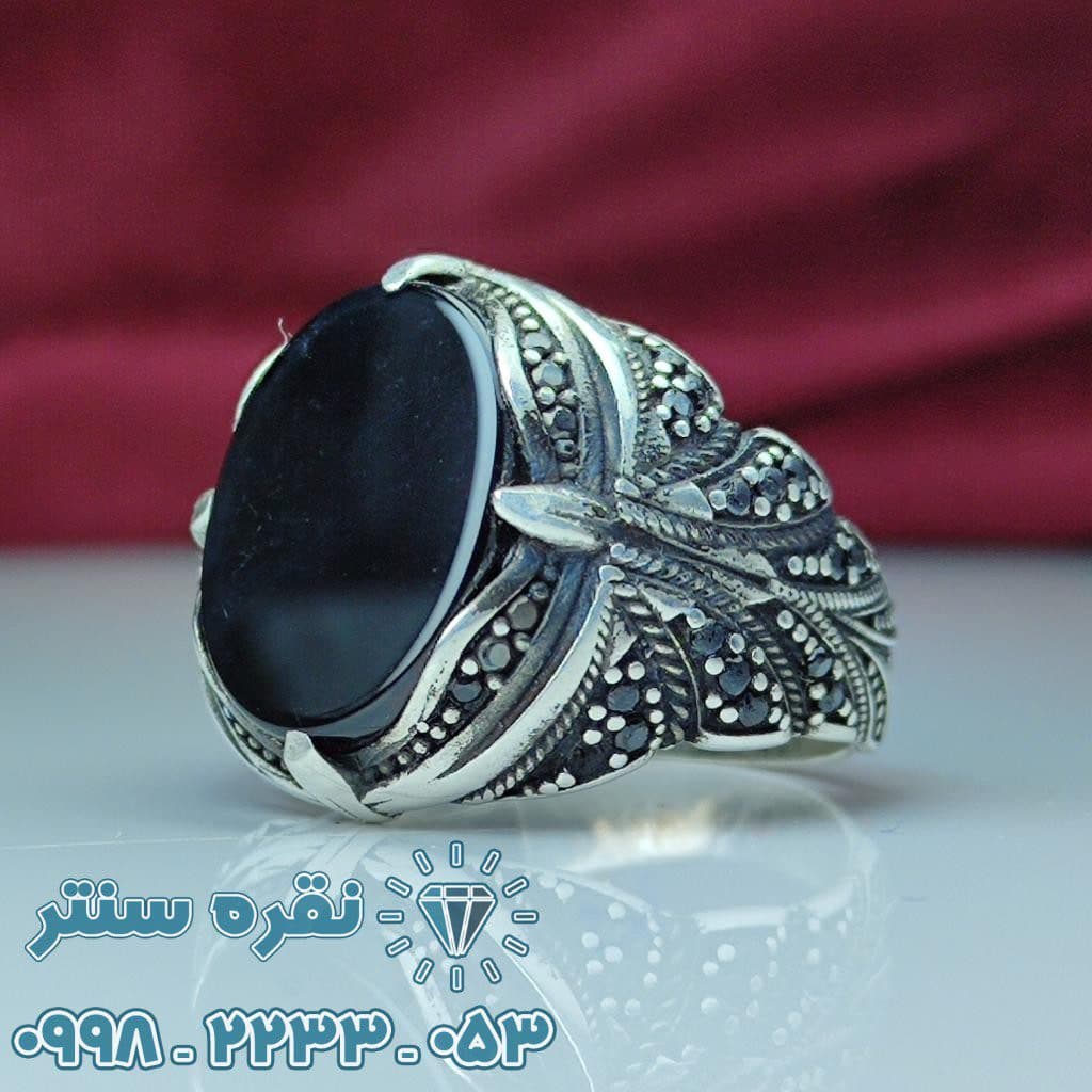 انگشتر عقیق مشکی اسپرت — تصویر ۵