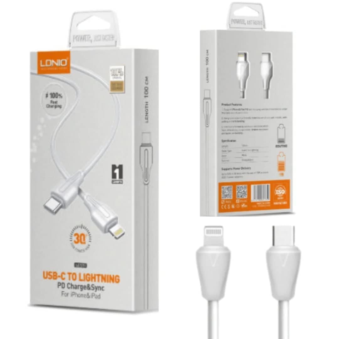 کابل شارژ سریع آیفون Ldnio LC121I با توان 30 وات و انتقال دیتا