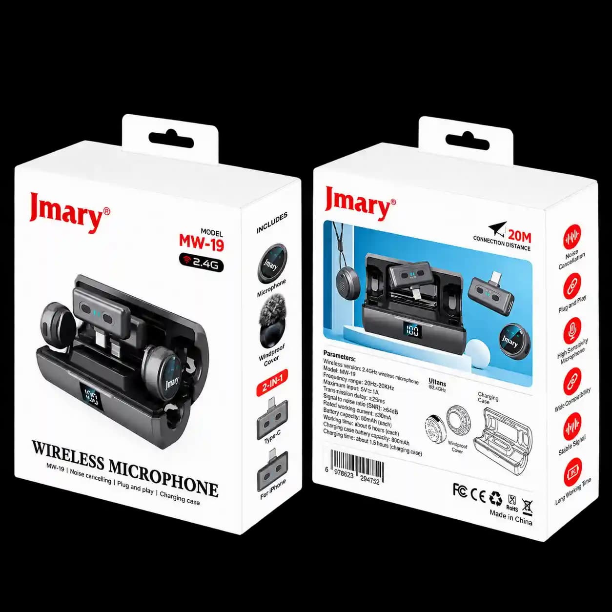 میکروفون بی‌سیم دو نفره Jmary MW-19 با گیرنده Type-C و Lightning — تصویر ۲