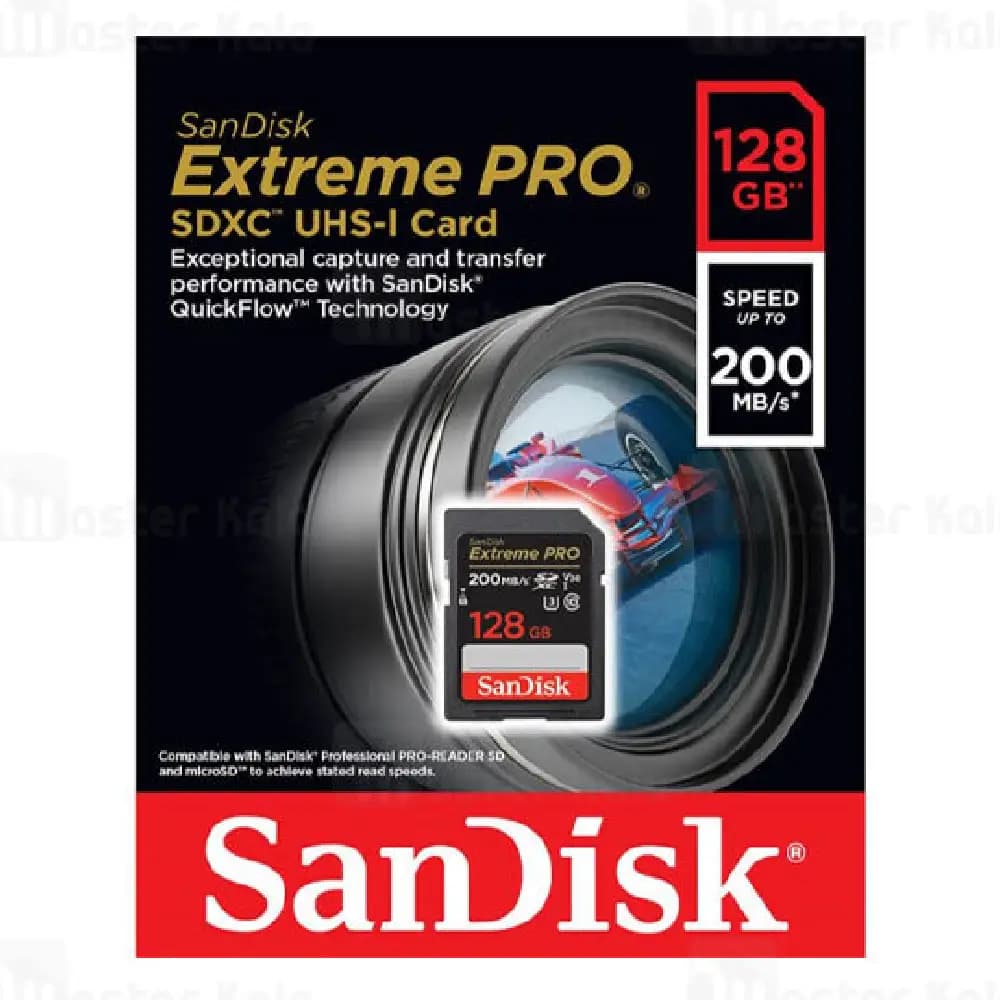 کارت حافظه SanDisk 128GB Extreme PRO 200MB/s کلاس 10 استاندارد UHS-I U3 V30 سرعت 200 مگابایت بر ثانیه — تصویر ۲