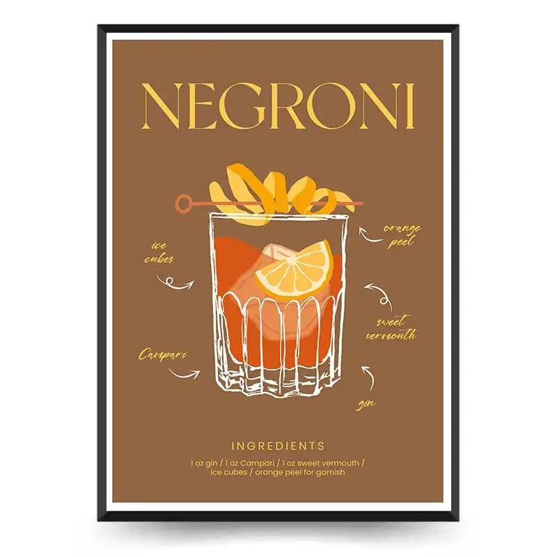تابلو دکوراتیو کافه طرح نوشیدنی Negroni