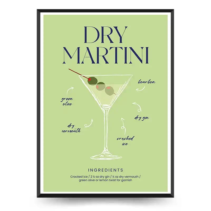 تابلو دکوراتیو کافه طرح نوشیدنی Dry Martini