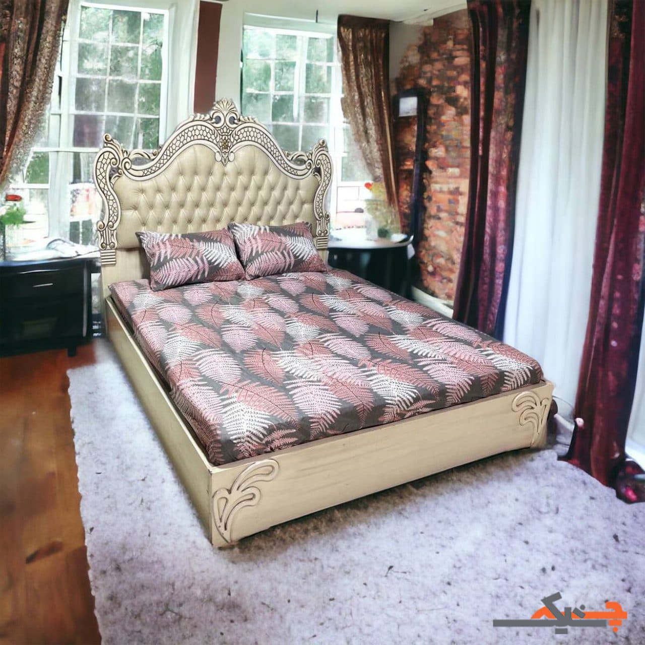 ملحفه کشدار دونفره طرح سرخس (صورتی) عرض160 کد MT16035244