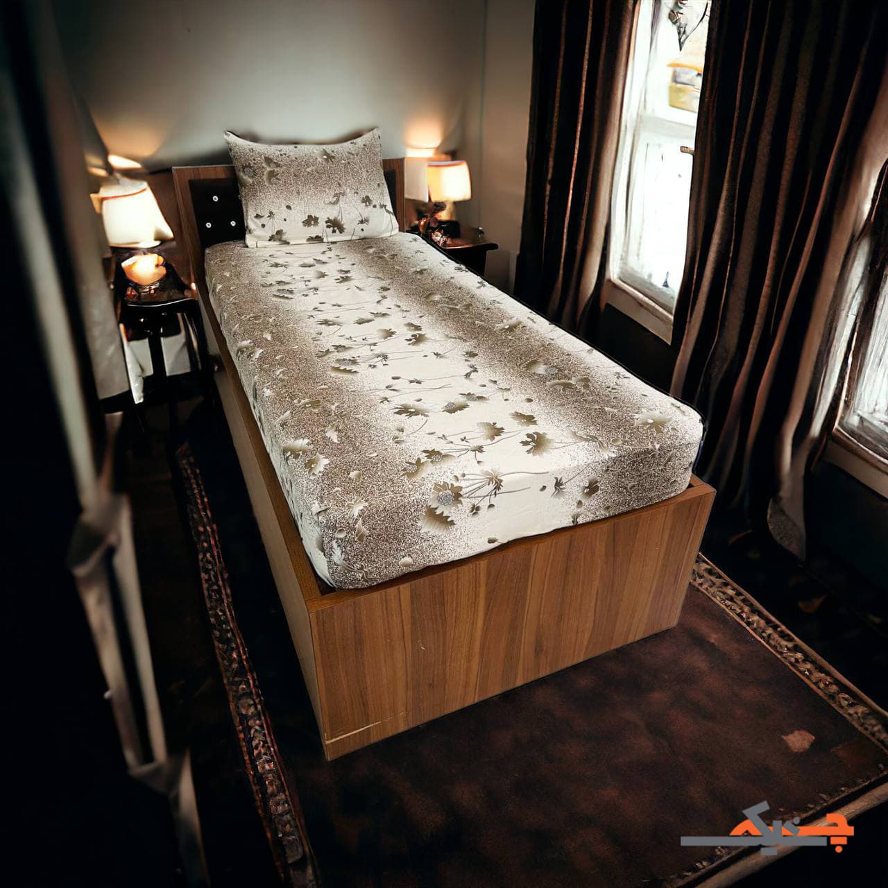 ملحفه کشدار یک نفره طرح پرنیا (کرم) کد MT903589 — تصویر ۴