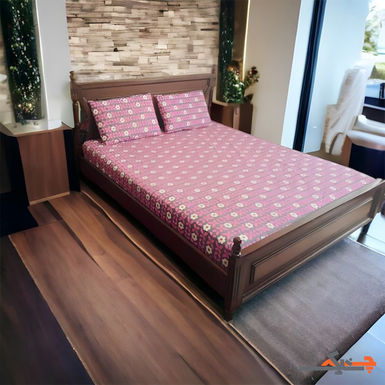 ملحفه کشدار 2 نفره طرح بهشت (صورتی) عرض160 کد MT160342710