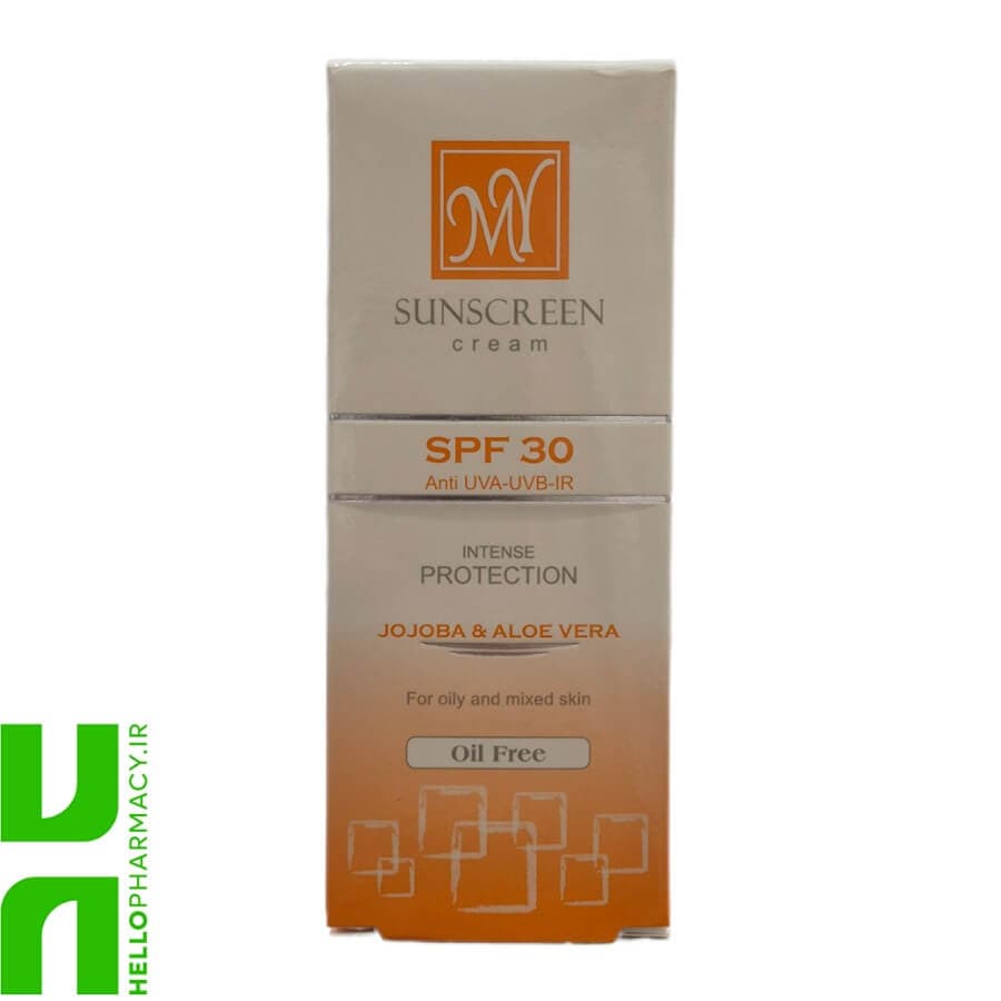 کرم ضد آفتاب SPF30 پوست چرب بی رنگ مای 50میلی لیتر