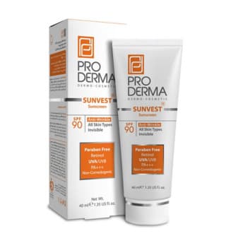 کرم ضد آفتاب و ضد چروک بی رنگ پرودرما SPF90 مناسب انواع پوست حجم 40 میلی لیتر
