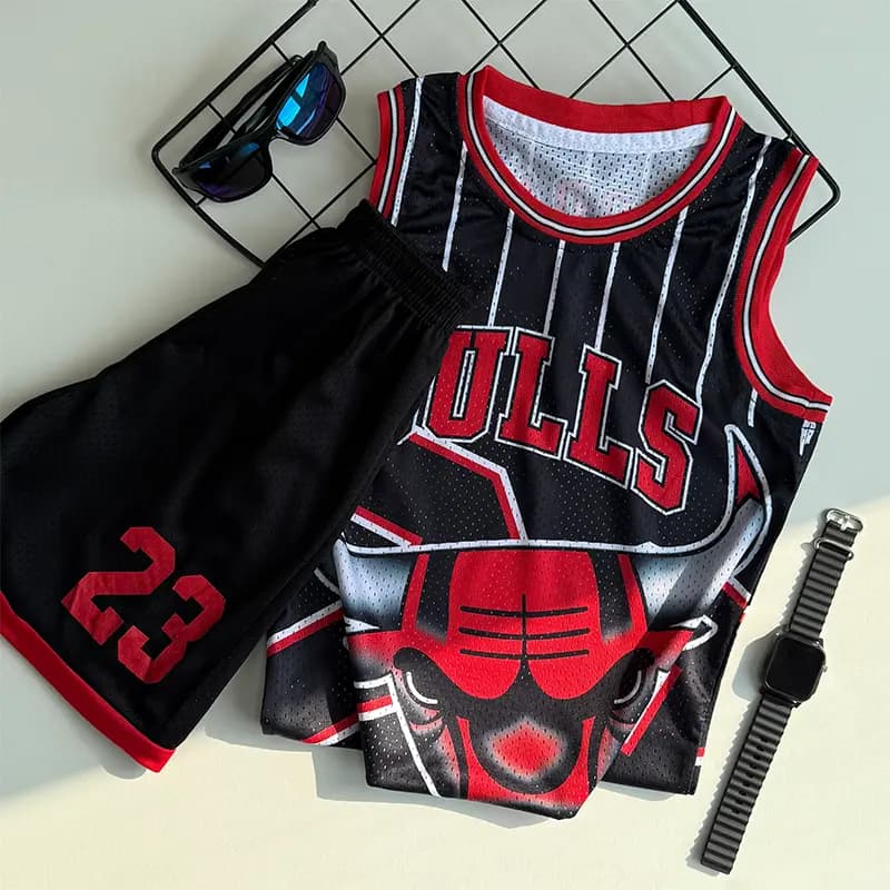 تاپ شلوارک پسرانه مشکی بهار و تابستانه ورزشی مدل بولز (Bulls) کد 4162 — تصویر ۲