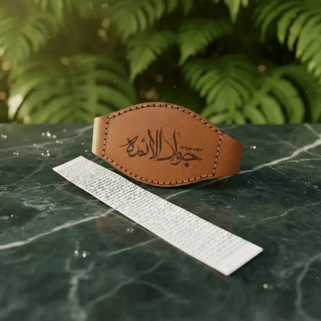 حرز امام جواد (علیه السلام) روی پوست دست نویس با بازوبند چرمی کد2