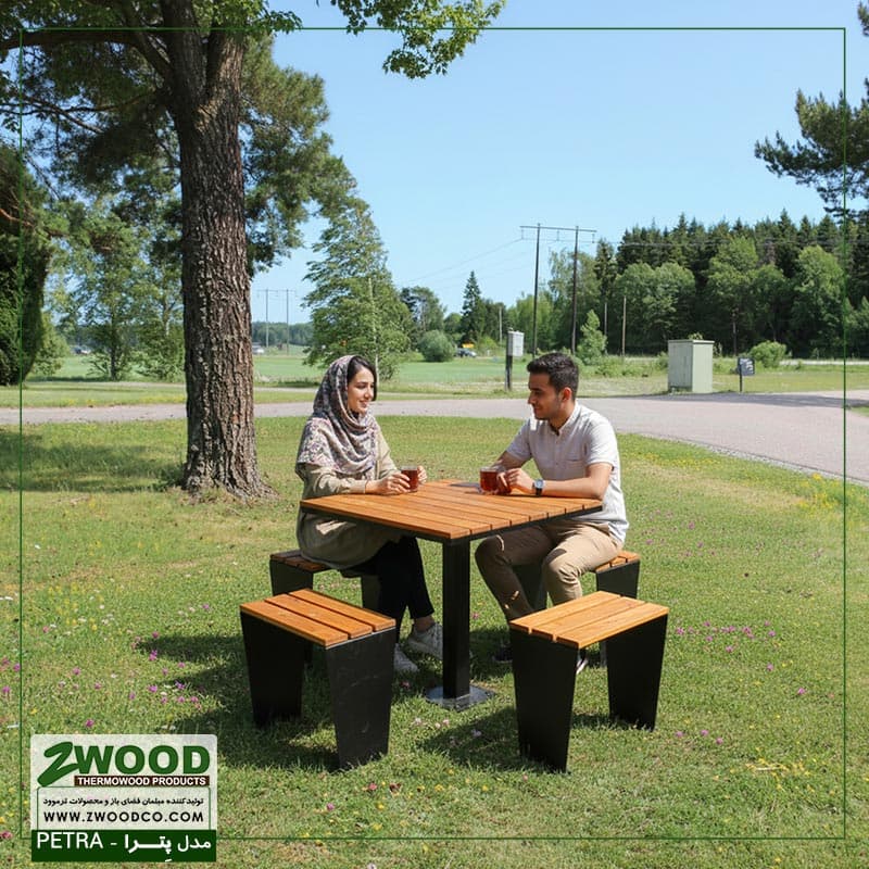 میز و نیمکت پارکی پترا ترموود ضد آب – برند zwood — تصویر ۲