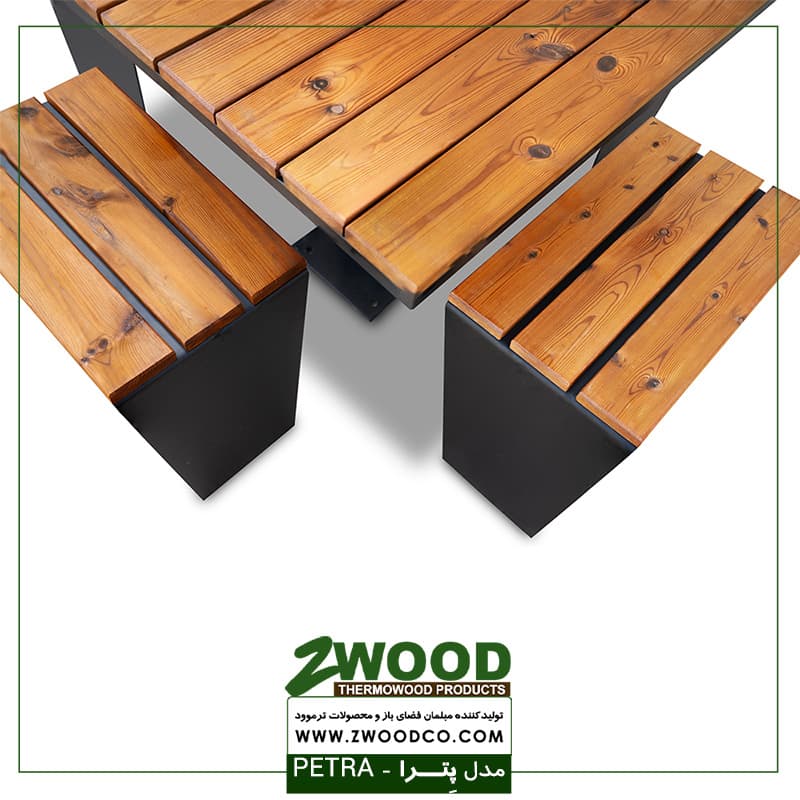 میز و نیمکت پارکی پترا ترموود ضد آب – برند zwood — تصویر ۳