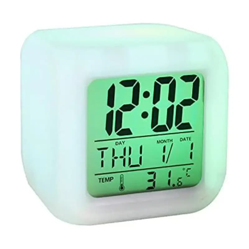ساعت زنگ‌دار دیجیتال کودک Clear Clock با 8 ملودی زنگ، چراغ خواب 7 رنگ و نمایش تاریخ و دمای محیط مناسب اتاق خواب کودک