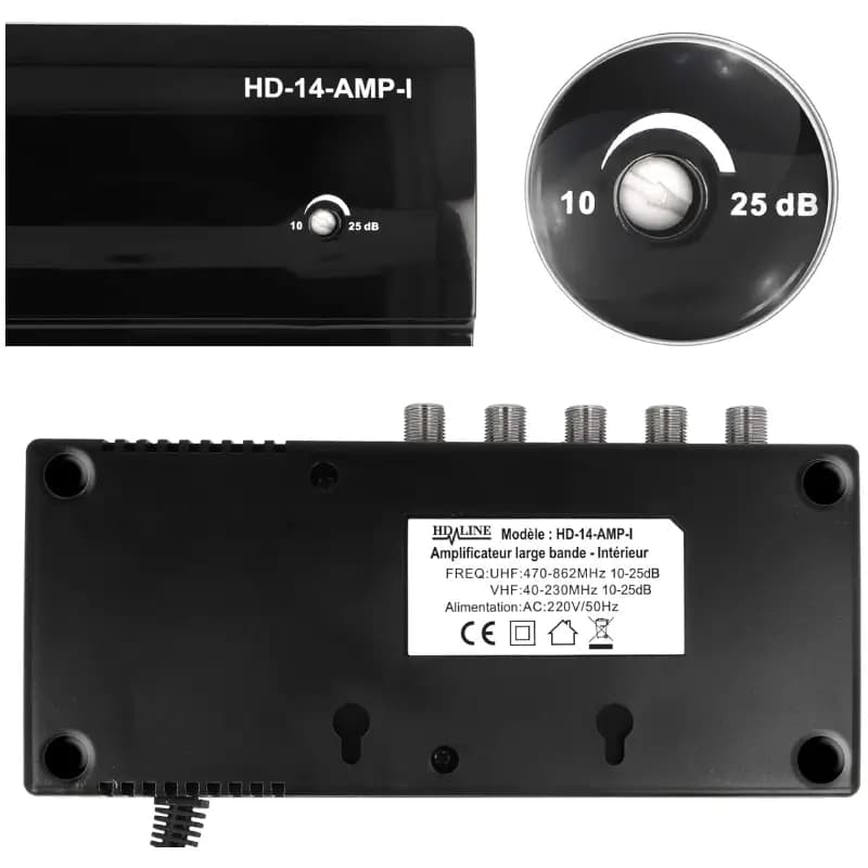تقویت‌کننده سیگنال آنتن TVحرفه‌ای چهار کاناله HD-Line مدل HD-14 با منبع تغذیه ۱۲ ولت و تقویت سیگنال DVB-T مناسب مسیرهای طولانی کابل | آمازونیکس — تصویر ۳
