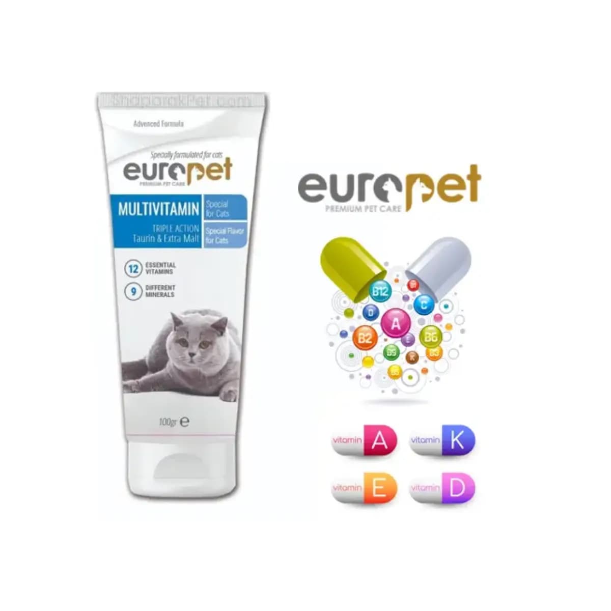 خمیر مولتی ویتامین گربه یوروپت (Europet Cat Multivitamin Paste) وزن 100 گرم