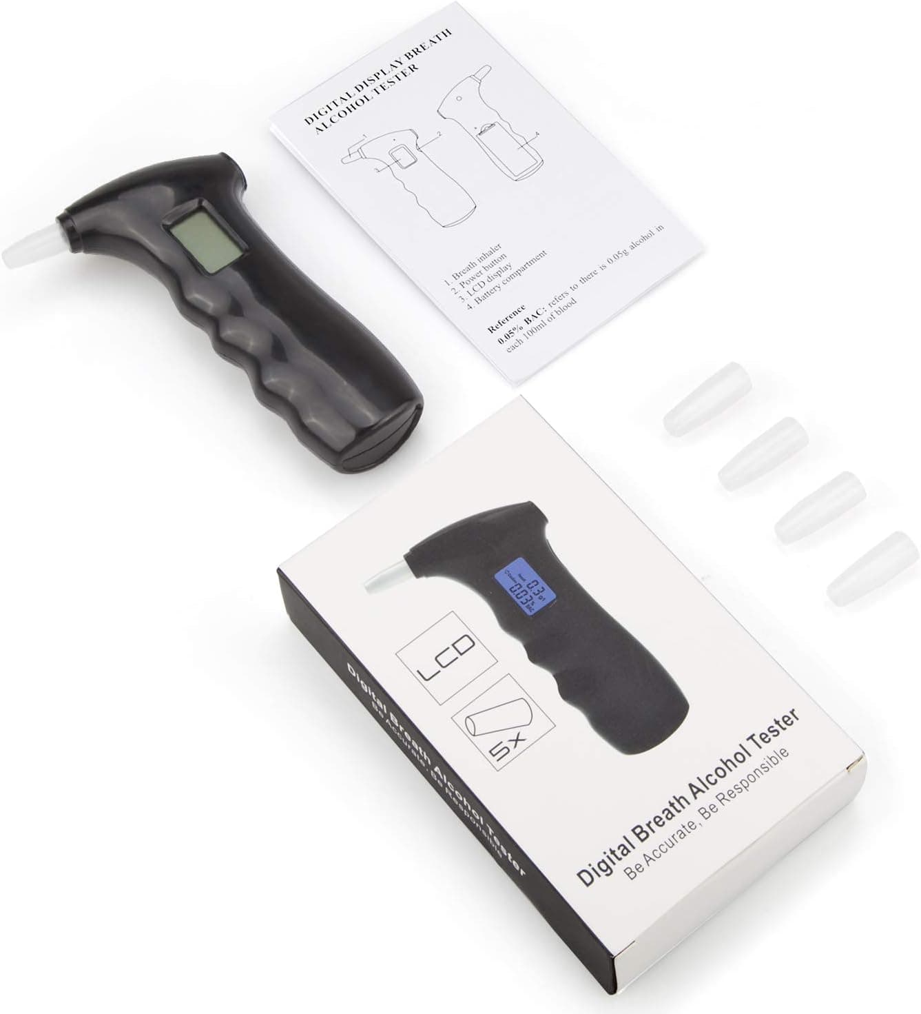 دستگاه تست الکل قابل حمل مدل LCD Breathalyzer با دقت بالا و ۵ سری دهانی — تصویر ۲