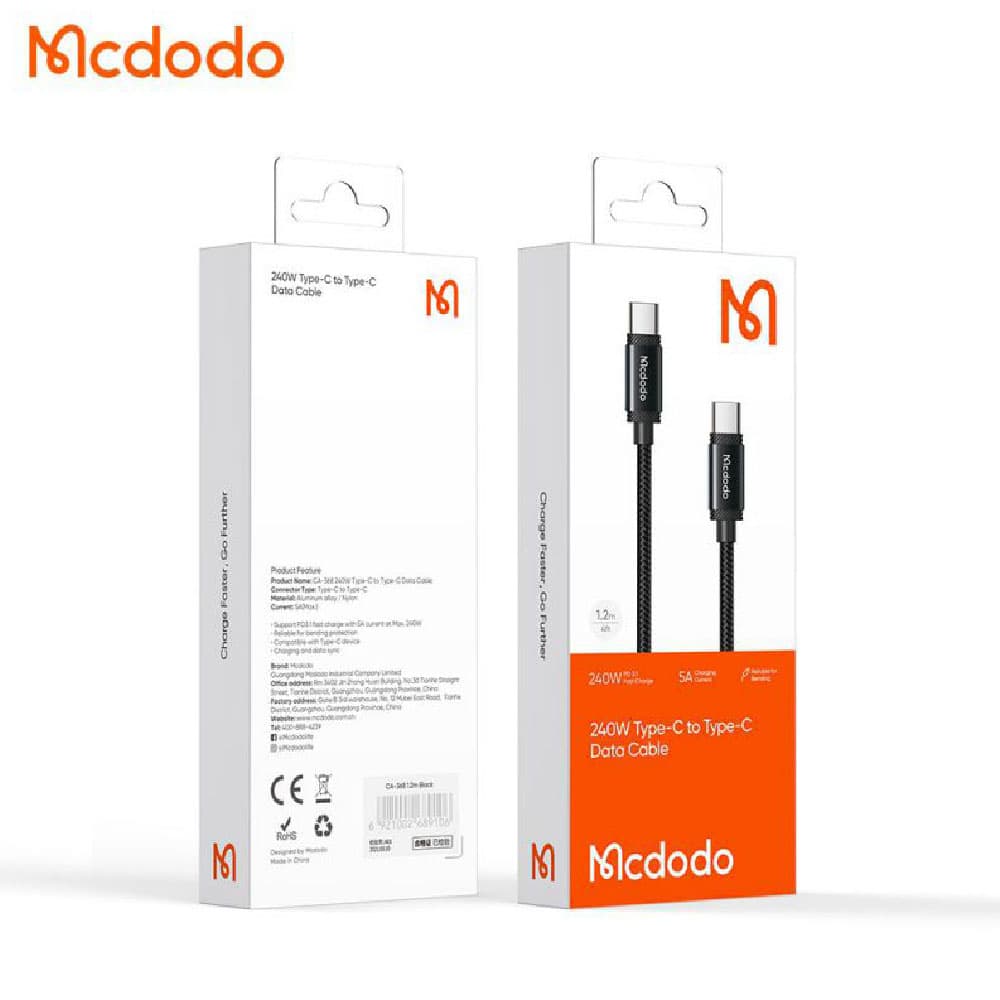 کابل شارژ سریع تایپ سی به تایپ سی 240 واتی مک دودو مدل MCDODO CA-3681 طول 2متر — تصویر ۳