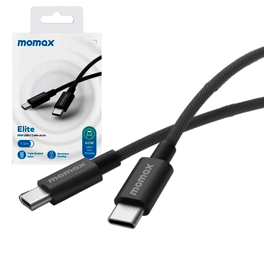 کابل شارژ سریع تایپ‌سی به تایپ‌سی مومکس ۶۰ وات | Momax Elite DC29 USB-C to USB-C 60W Cable 1.5m
