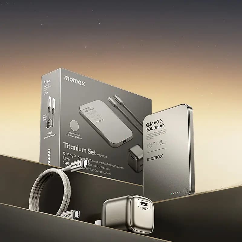 پاوربانک مغناطیسی و شارژر ۳۰ وات مومکس تیتانیوم ست | Momax Q.Mag X Titanium Set 30W Power Bank