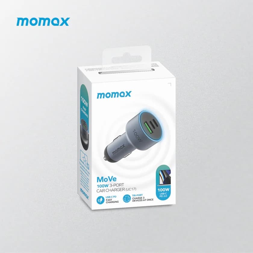 شارژر فندکی ۳ پورت ۱۰۰ وات مومکس | Momax MoVe 100W 3-Port Car Charger UC17 — تصویر ۲
