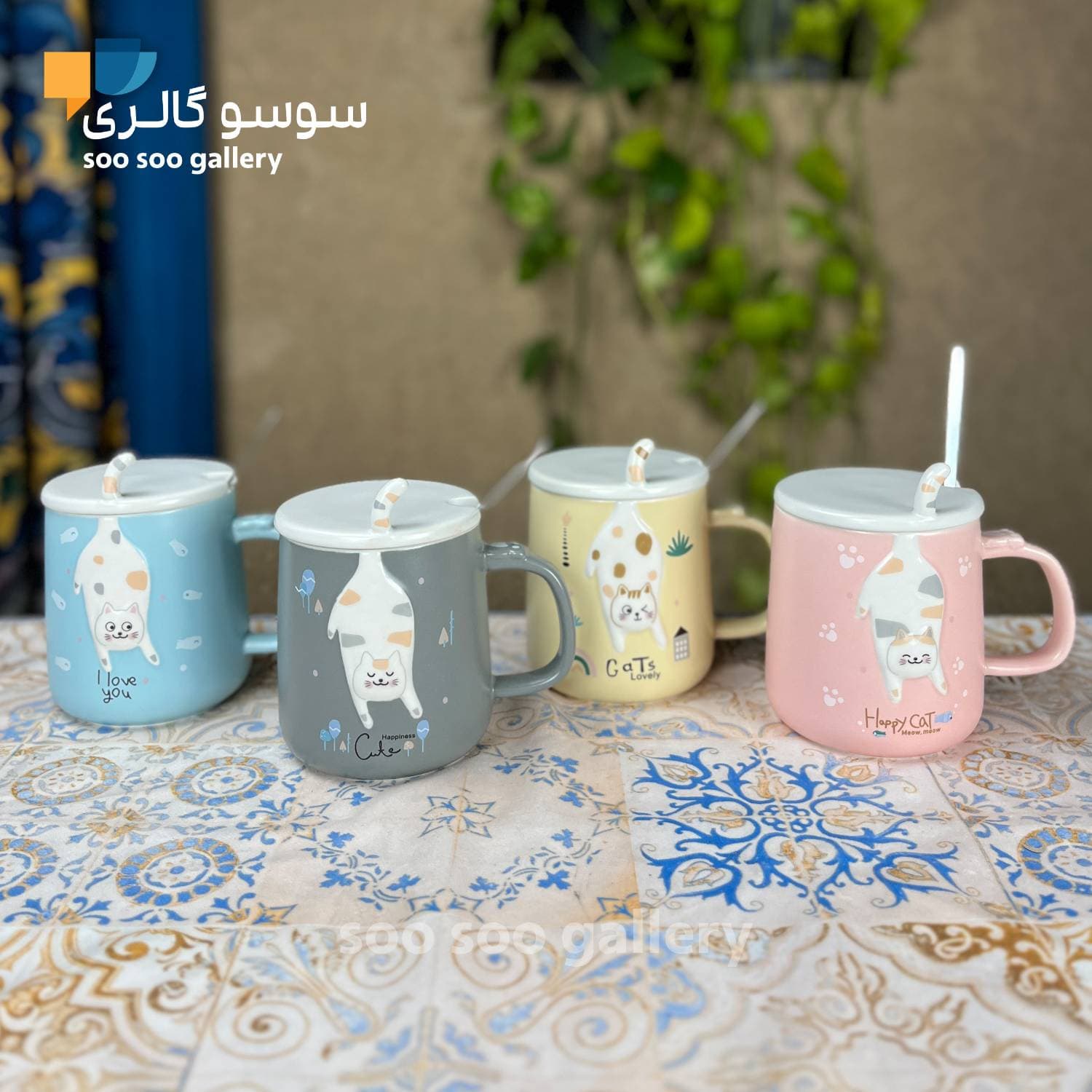 ماگ گربه دم برجسته درب دار فانتزی — تصویر ۲
