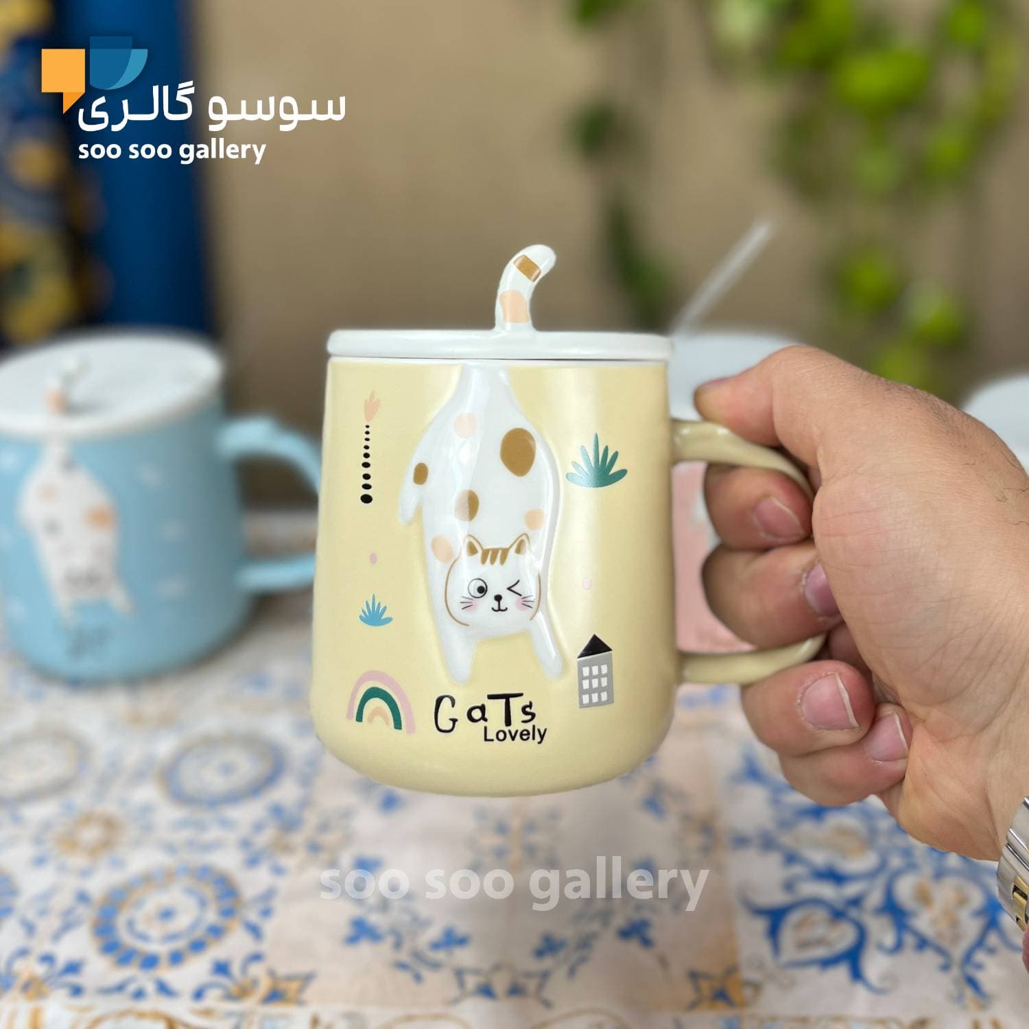 ماگ گربه دم برجسته درب دار فانتزی — تصویر ۶