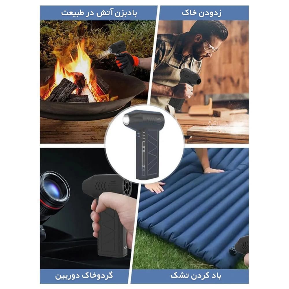 مینی جت فن شارژی مدل ZY 7400 SE/Pro، فن دمنده پرقدرت و قابل حمل برای کمپینگ، خودرو و منزل — تصویر ۳