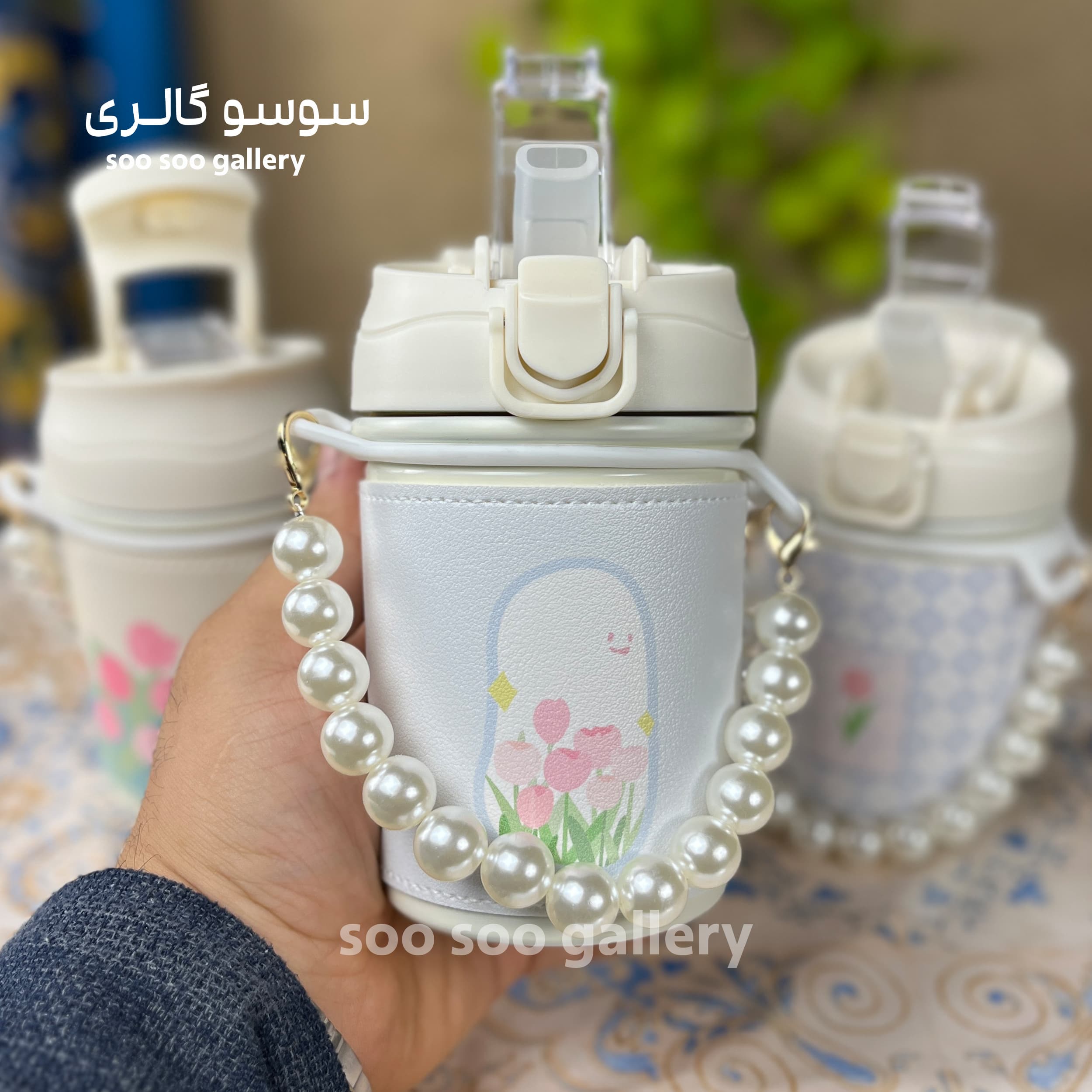 تراول ماگ مرواریدی دور چرمی طرح گل — تصویر ۲