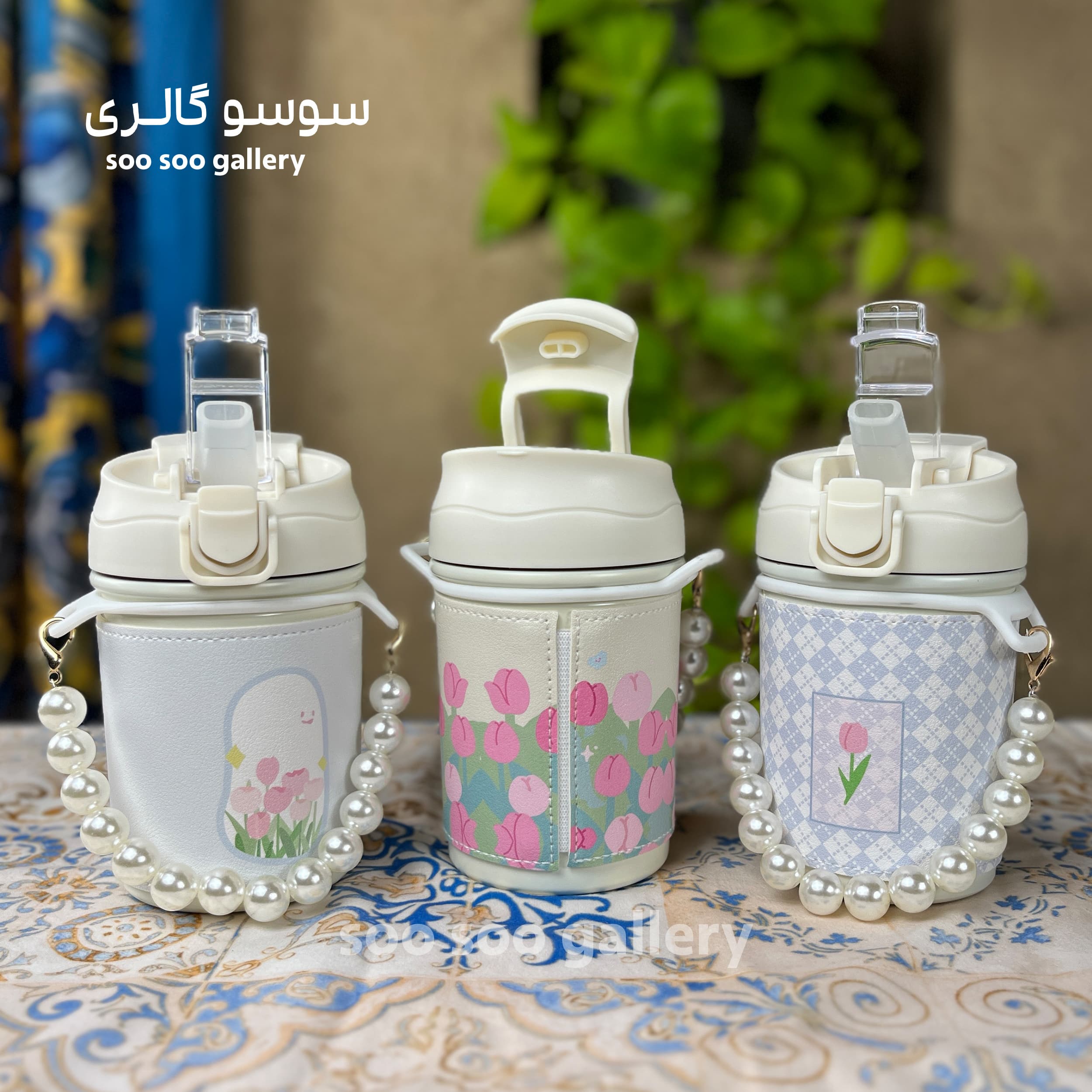 تراول ماگ مرواریدی دور چرمی طرح گل — تصویر ۸
