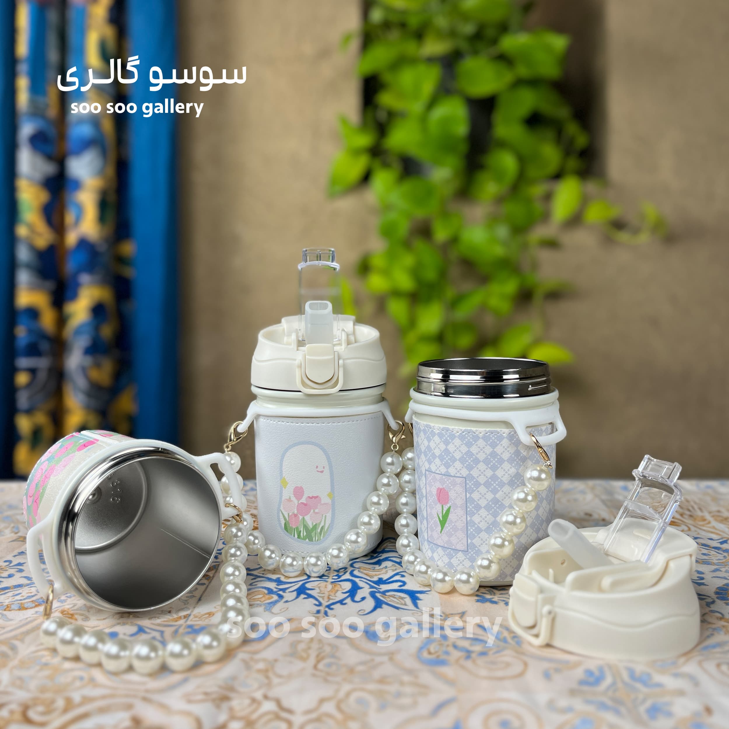 تراول ماگ مرواریدی دور چرمی طرح گل — تصویر ۵