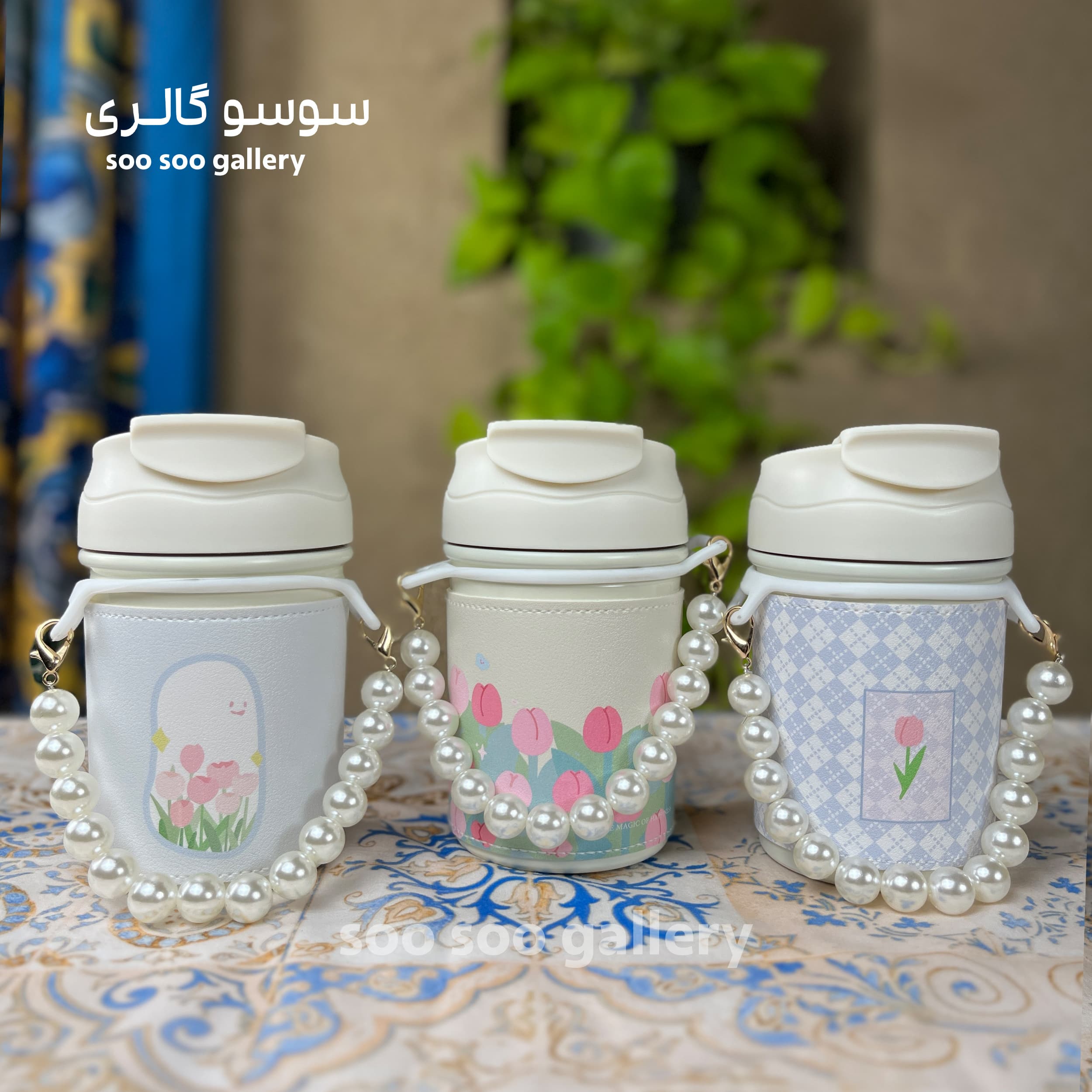 تراول ماگ مرواریدی دور چرمی طرح گل — تصویر ۷