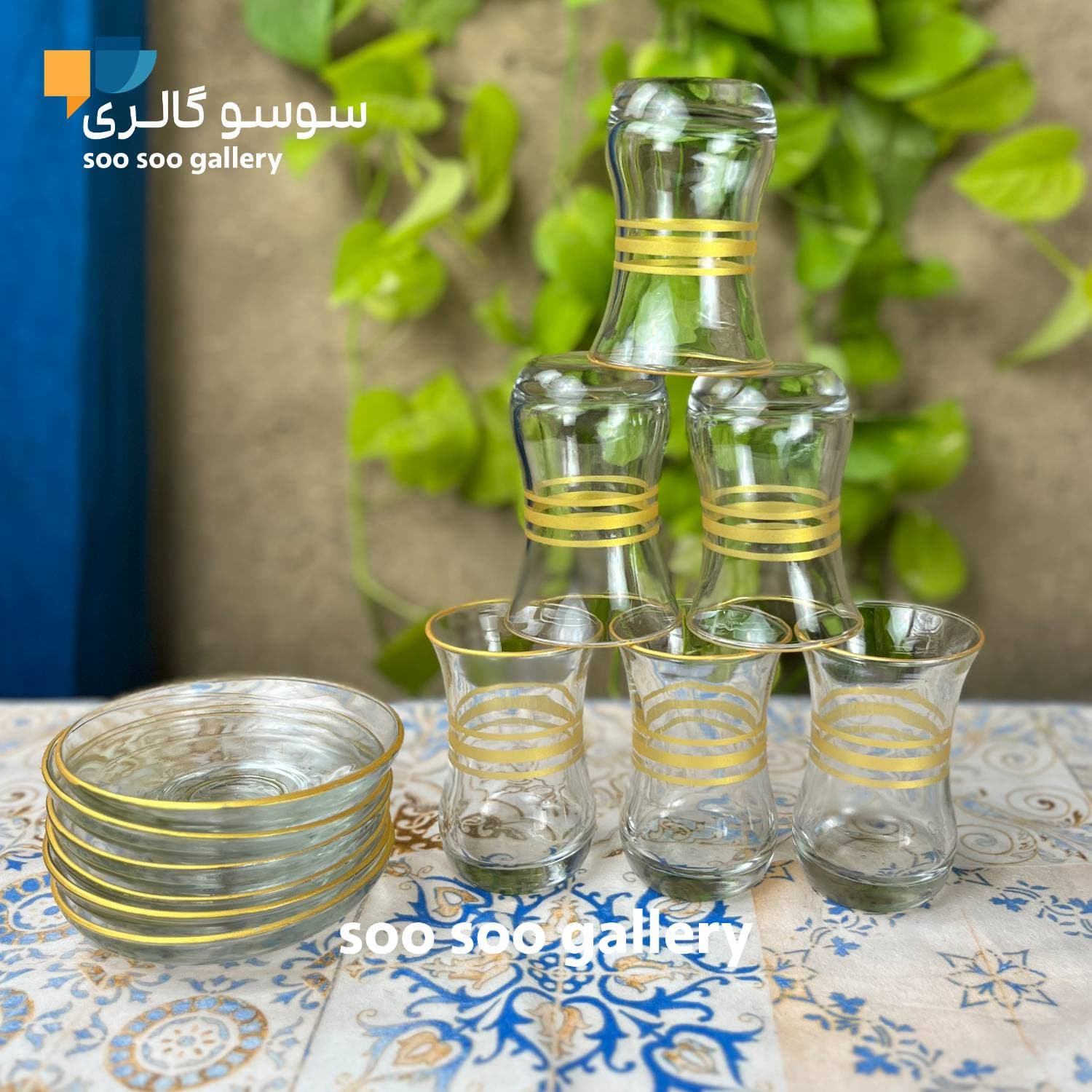 استکان نعلبکی کمر باریک لب طلایی 6 عددی — تصویر ۲