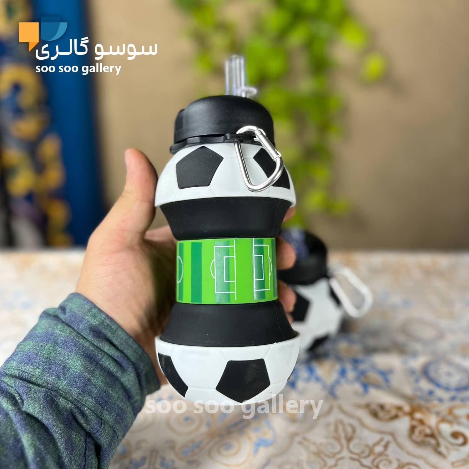 قمقمه تاشو توپ فوتبال سیلیکونی 600 میلی لیتر — تصویر ۲