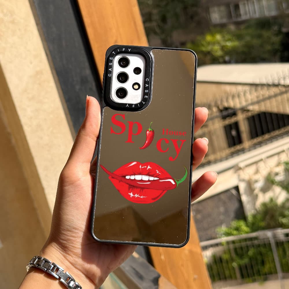 قاب آینه ای چاپی سفارشی (کد 0596) Spicy مناسب برای گوشی موبایل سامسونگ Samsung Galaxy A12 / A13 / A14 / A15 / A21S / A22 4G / A24 / A25 / A30S / A31 / A32 4G / A35 / A36 / A50 / A50S / A52 / A52S / A5