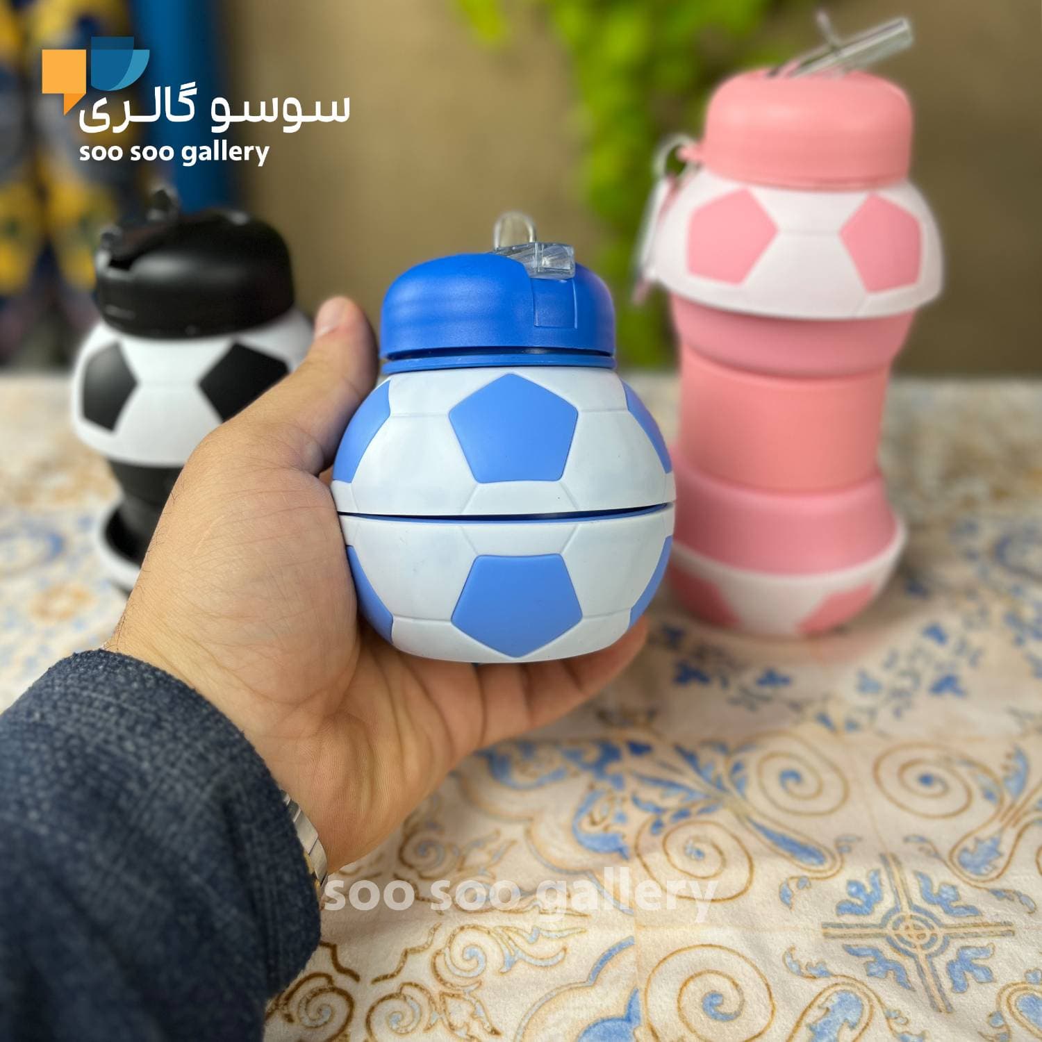 قمقمه توپ فوتبال تاشو سیلیکونی نی دار — تصویر ۷