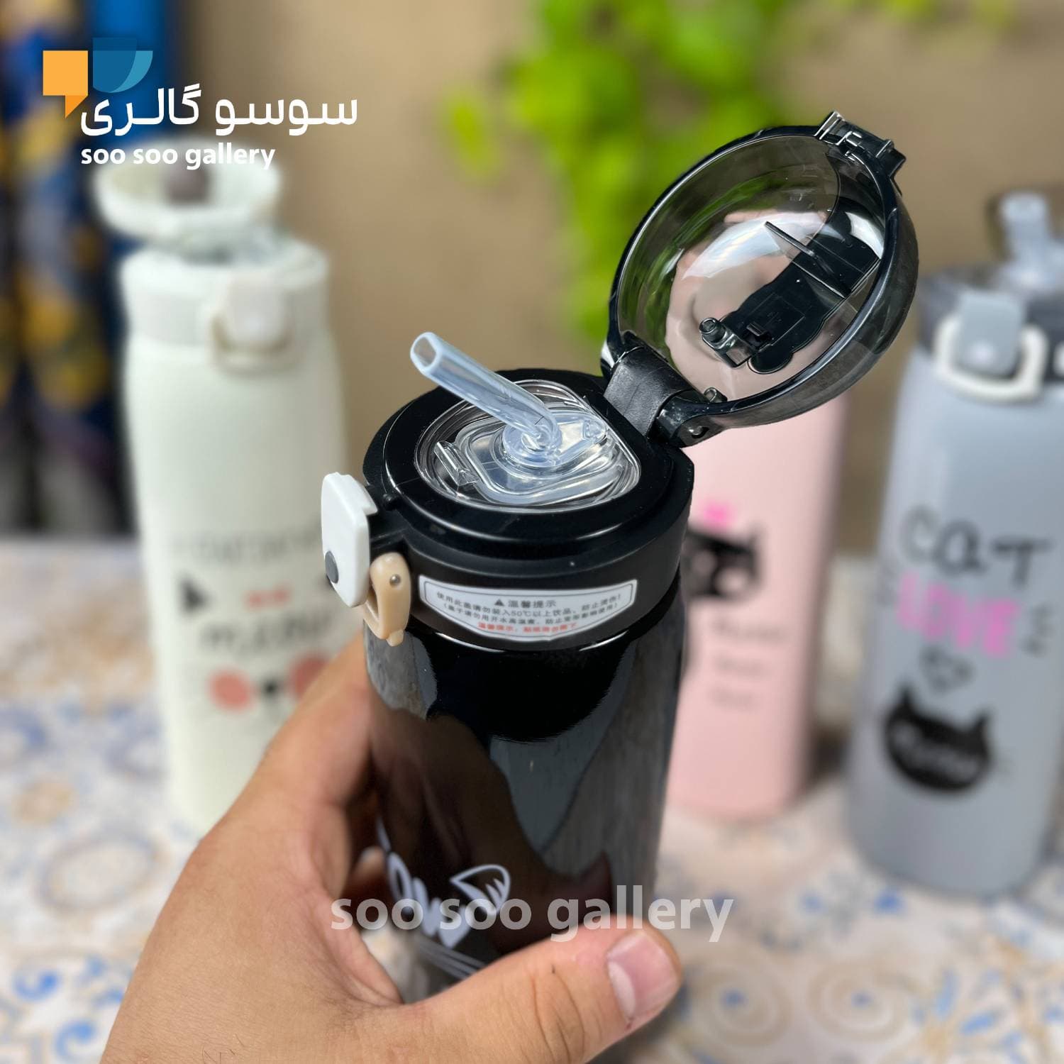 قمقمه استیل کودک نی دار طرح گربه (MEOW) — تصویر ۸