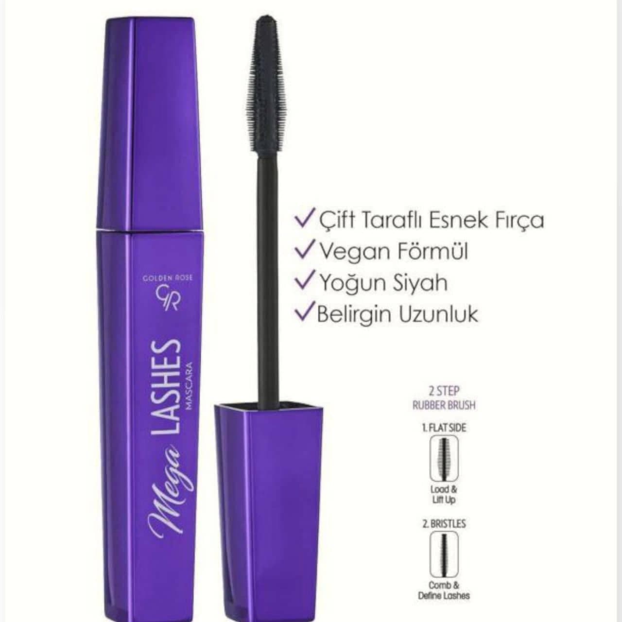 ریمل مگالش گلدنرزGoldenRose پوکه بنفش مدل Mega Lashes — تصویر ۳