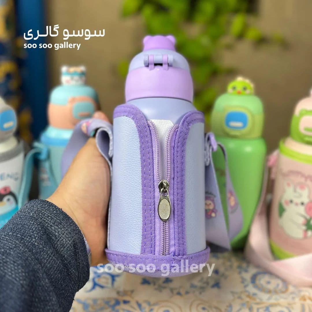 فلاسک و قمقمه استیل طرح حیوانات کیف دار دو درب — تصویر ۳