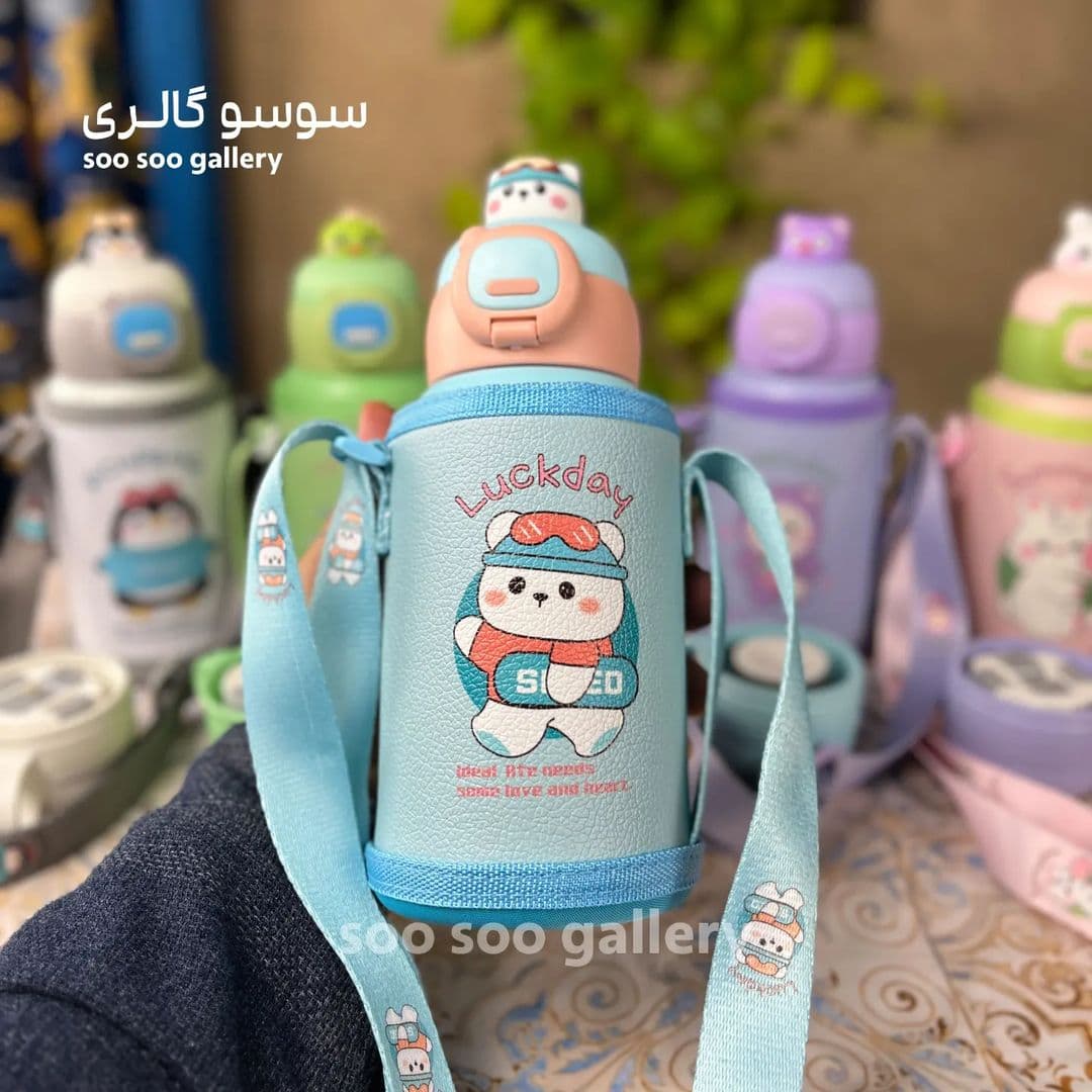 فلاسک و قمقمه استیل طرح حیوانات کیف دار دو درب — تصویر ۶